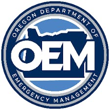 The image features the logo of the Oregon Department of Emergency Management, featuring the acronym "OEM" within a circular design.