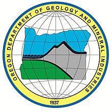 The image features the logo of the Oregon Department of Geology and Mineral Industries, highlighting geological and mineral themes.