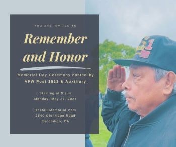 An invitation for a Memorial Day Ceremony with a man saluting.