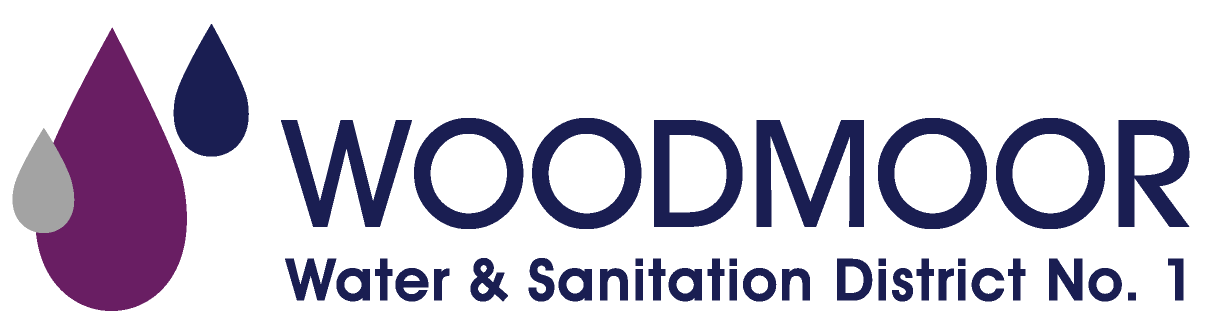 The image features the logo of the Woodmoor Water & Sanitation District No. 1, including water droplet graphics.