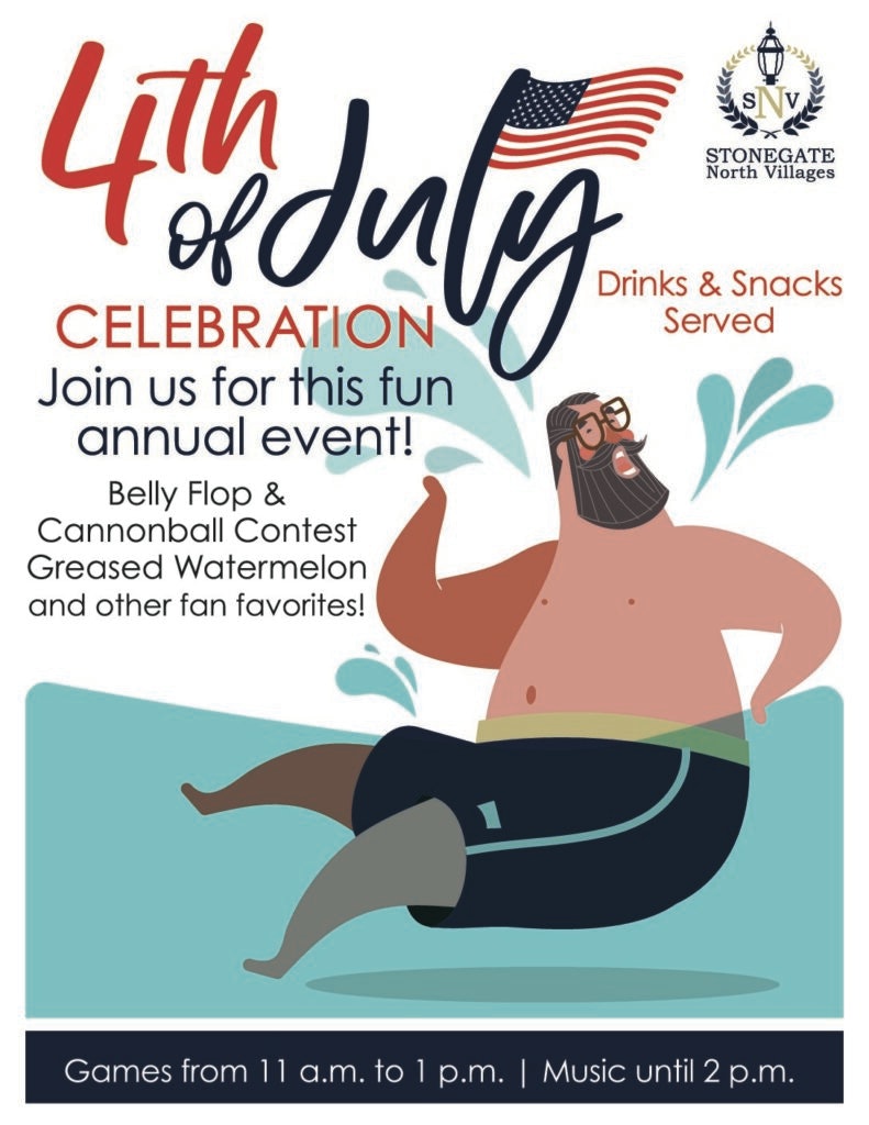 A poster for a 4th of July celebration with details of events, games, and an illustration of a man diving.