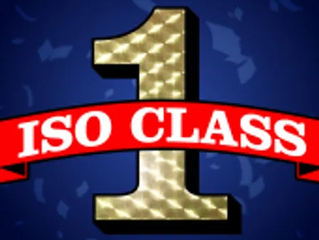 "ISO CLASS 1" in bold red and gold lettering, with a large gold number 1 on a blue background.