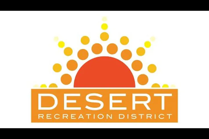 The image features a logo for "Desert Recreation District," featuring a sun design in warm colors.