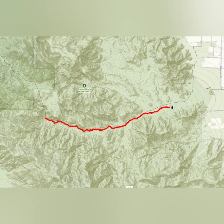 The image shows a topographic map with a marked red line indicating a trail in the Santa Rosa Wilderness area.