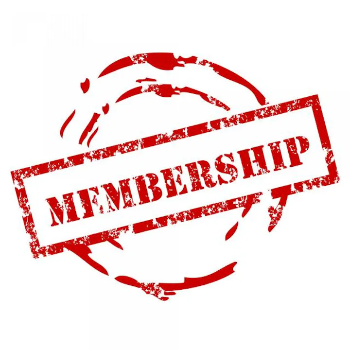 The image features a red stamp with the word "MEMBERSHIP" prominently displayed. It has a distressed, vintage look.