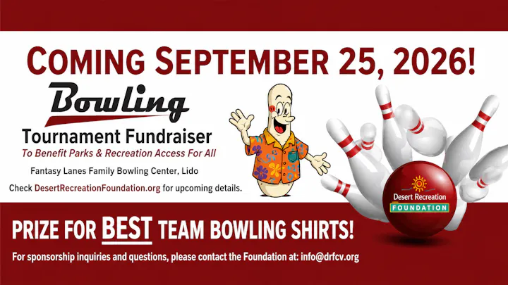 Bowling tournament fundraiser on Sept 25, 2026, at Fantasy Lanes, benefiting parks. Prize for best team bowling shirts!