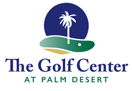 The image features a logo for "The Golf Center at Palm Desert," showcasing a golf-themed design with a palm tree.