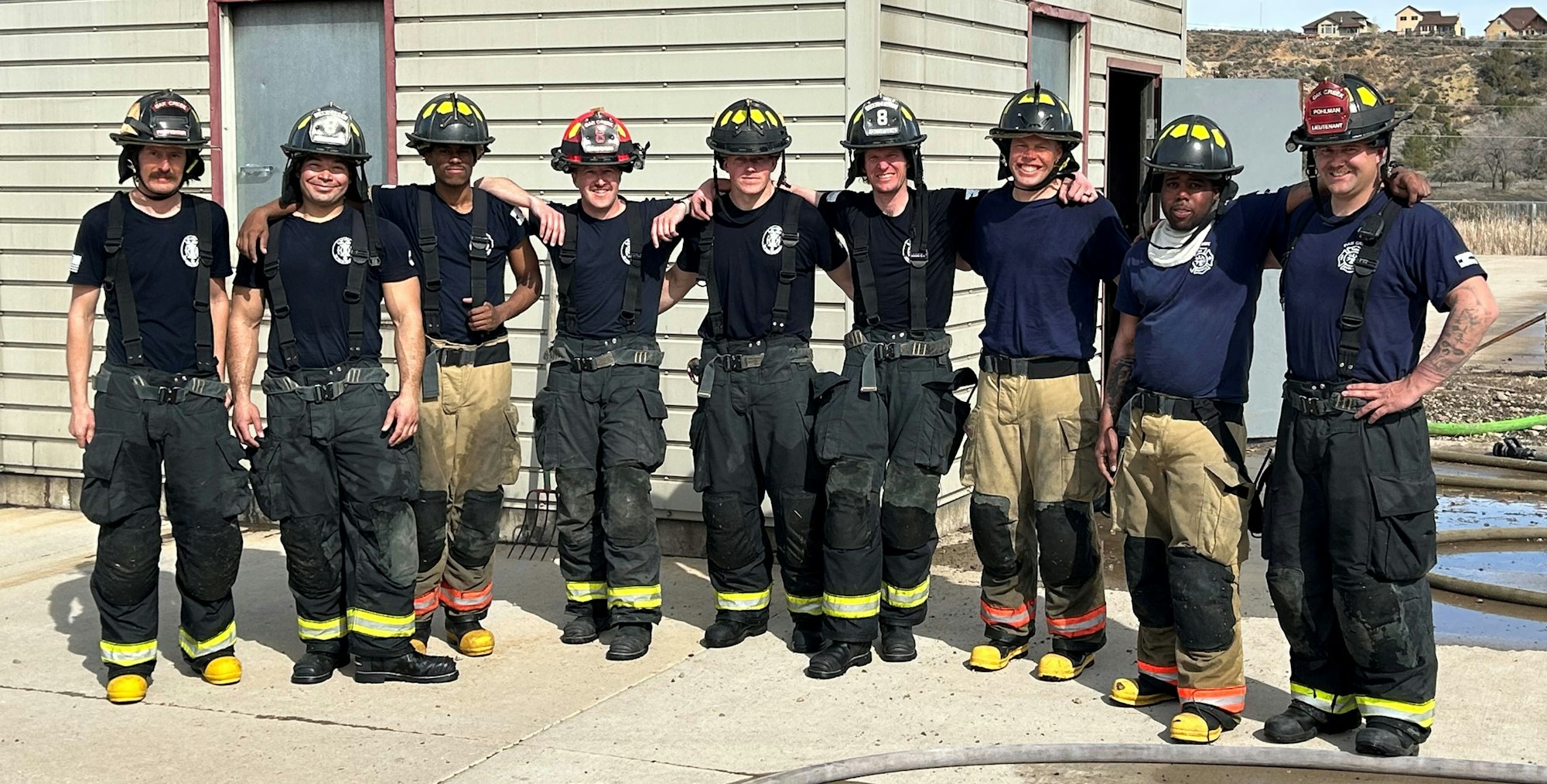 May contain: helmet, adult, male, man, person, people, clothing, footwear, shoe, and fireman