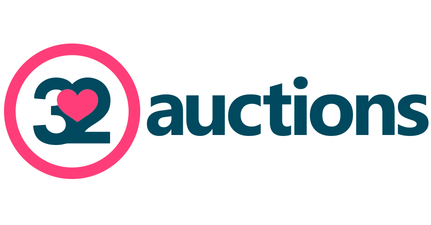 The image features the logo of 32auctions, combining a heart and the number 32 in a circular design.