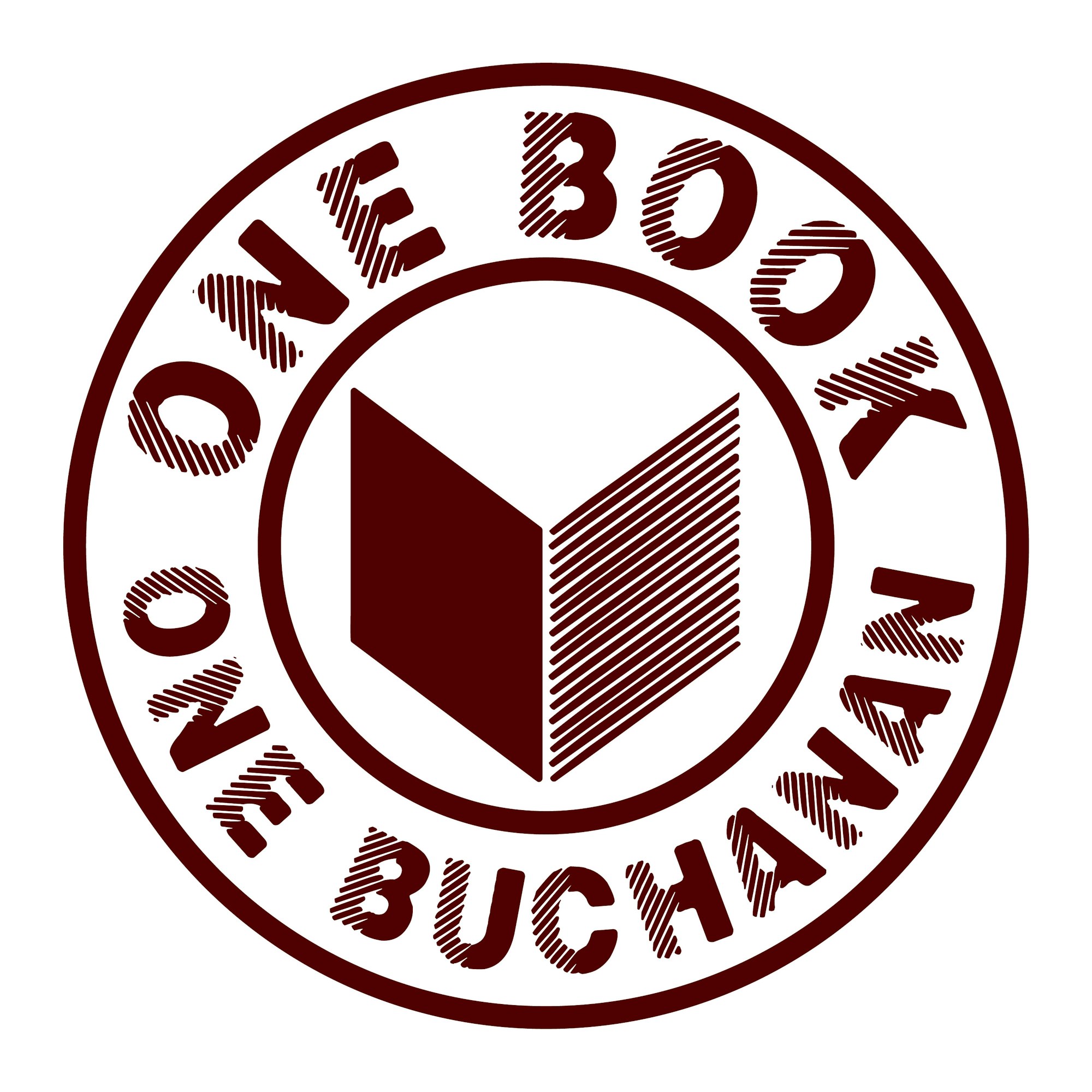 The image features a circular logo that says "One Book, One Buchanan" with an illustration of an open book inside.