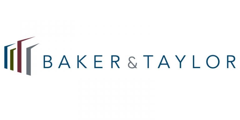 Logo of "Baker & Taylor" with stylized multicolored lines resembling books beside the name.