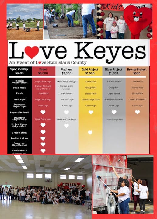 The image promotes the "Love Keyes" event with sponsorship details and showcases community involvement in various activities.