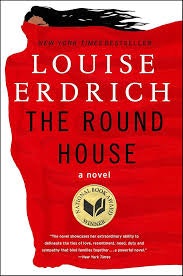 Book cover: "The Round House" by Louise Erdrich, featuring a red background with an award emblem.