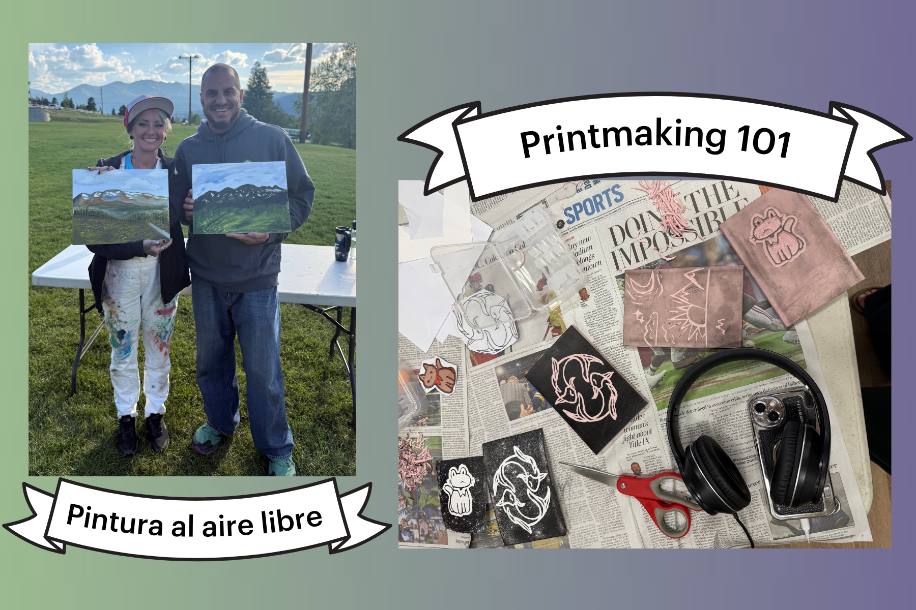 Outdoor painting and printmaking workshop.
