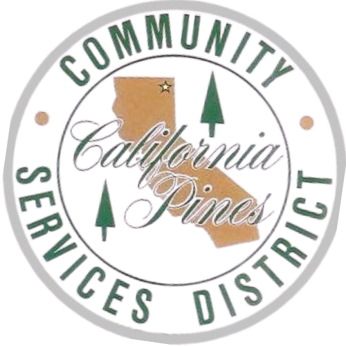 Seal of California Pines Community Services District featuring trees and a California map.