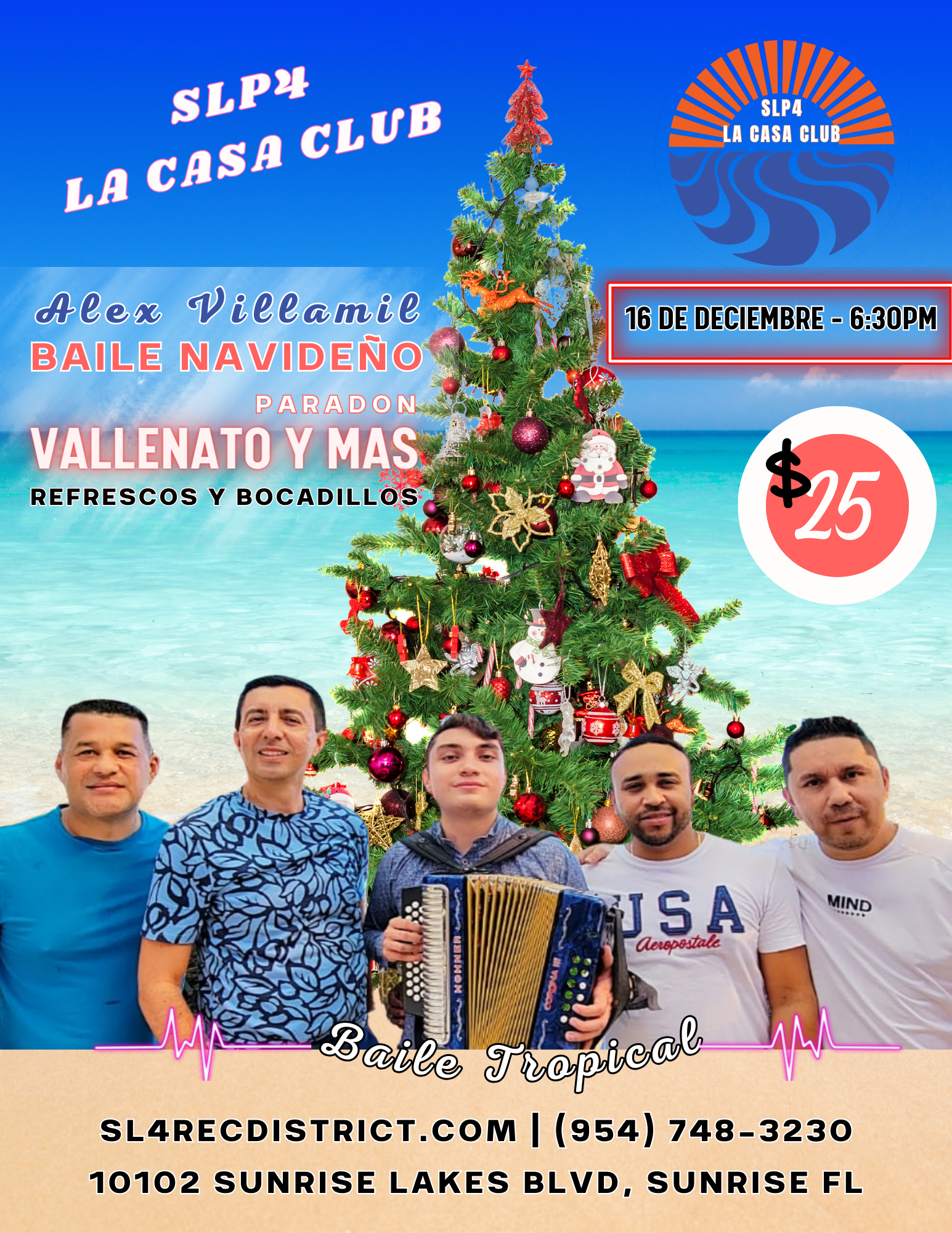 BAILE NAVIDEÑO CON VALLENATO Y MAS @ 6:30PM $ 25