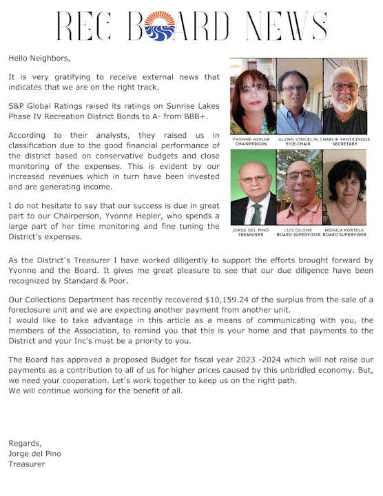 Rec Board News - August 2023