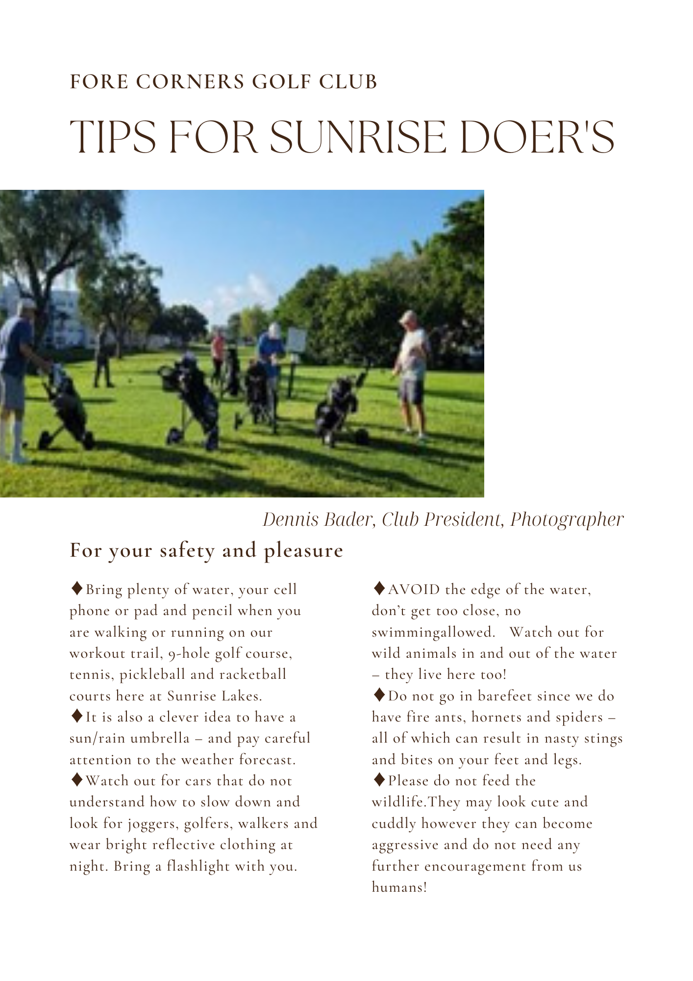 Fore Corners Golf Club - Tips for Safety at the golf course