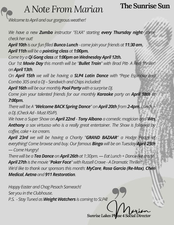 Note from Marian - April 2023