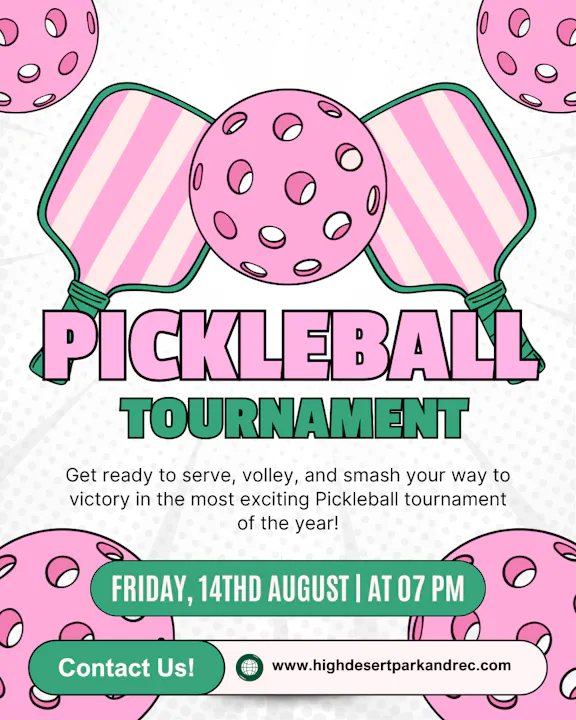Join the Pickleball Tournament on Friday, August 14th at 7 PM! Get ready to compete and have fun! Contact us for details!