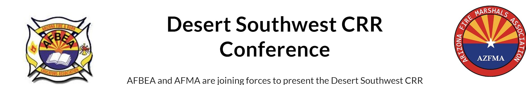 Banner for Desert Southwest CRR Conference, featuring logos of the AFBEA and AFMA, announcing a collaboration for an event in October.