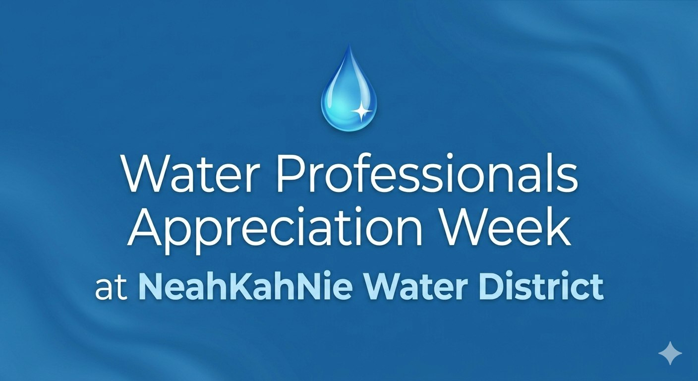 The image promotes "Water Professionals Appreciation Week" at NeahKahNie Water District.