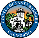 The image features the seal of Santa Barbara County, California, showcasing historical architecture and scenic elements.