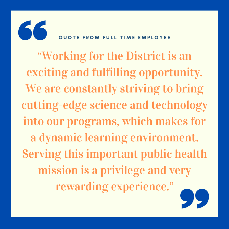 A quote from an employee expressing excitement about working in a dynamic and rewarding environment focused on public health innovation.