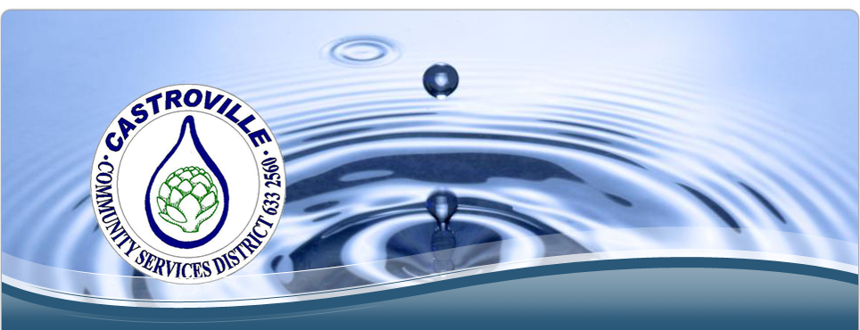 Water droplets creating ripples and a logo for "Castroville Community Services District."
