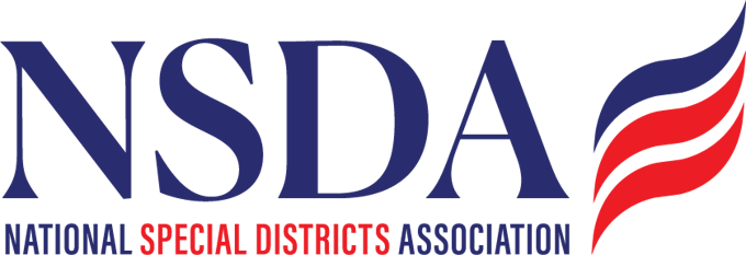 Logo of the National Special Districts Association with initials NSDA and a red and blue wavy design.