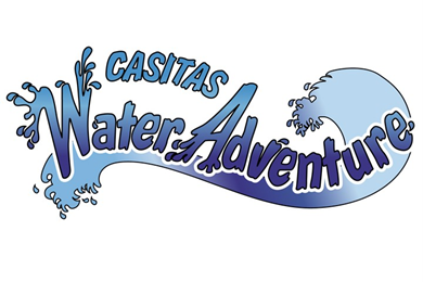 A stylized logo reading "Casitas Water Adventure" with water splash graphics.