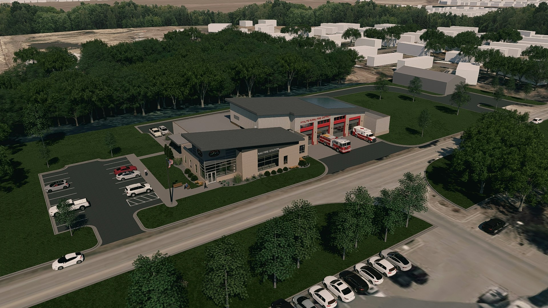 May contain: architecture, building, outdoors, aerial view, car, transportation, and vehicle