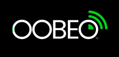 The image features the word "OOBEO" in a stylish font with circular elements and a green wireless signal icon, all on a black background.