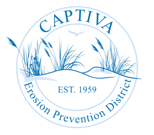 Seal of Captiva Erosion Prevention District with beach grass, a bird, and "EST. 1959."