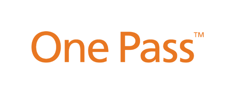 The image displays the text "One Pass" in orange with a trademark symbol.