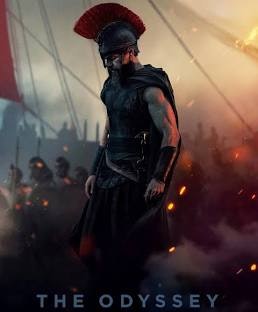 The image features a warrior in ancient armor with a red plume, set against a backdrop of ships and battle, titled "The Odyssey."