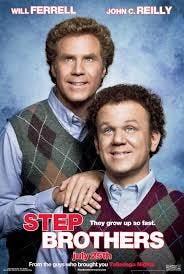 The image is a movie poster for "Step Brothers," featuring Will Ferrell and John C. Reilly, showcasing a comedic duo.