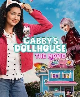 "Gabby's Dollhouse: The Movie" poster with characters and a colorful house.