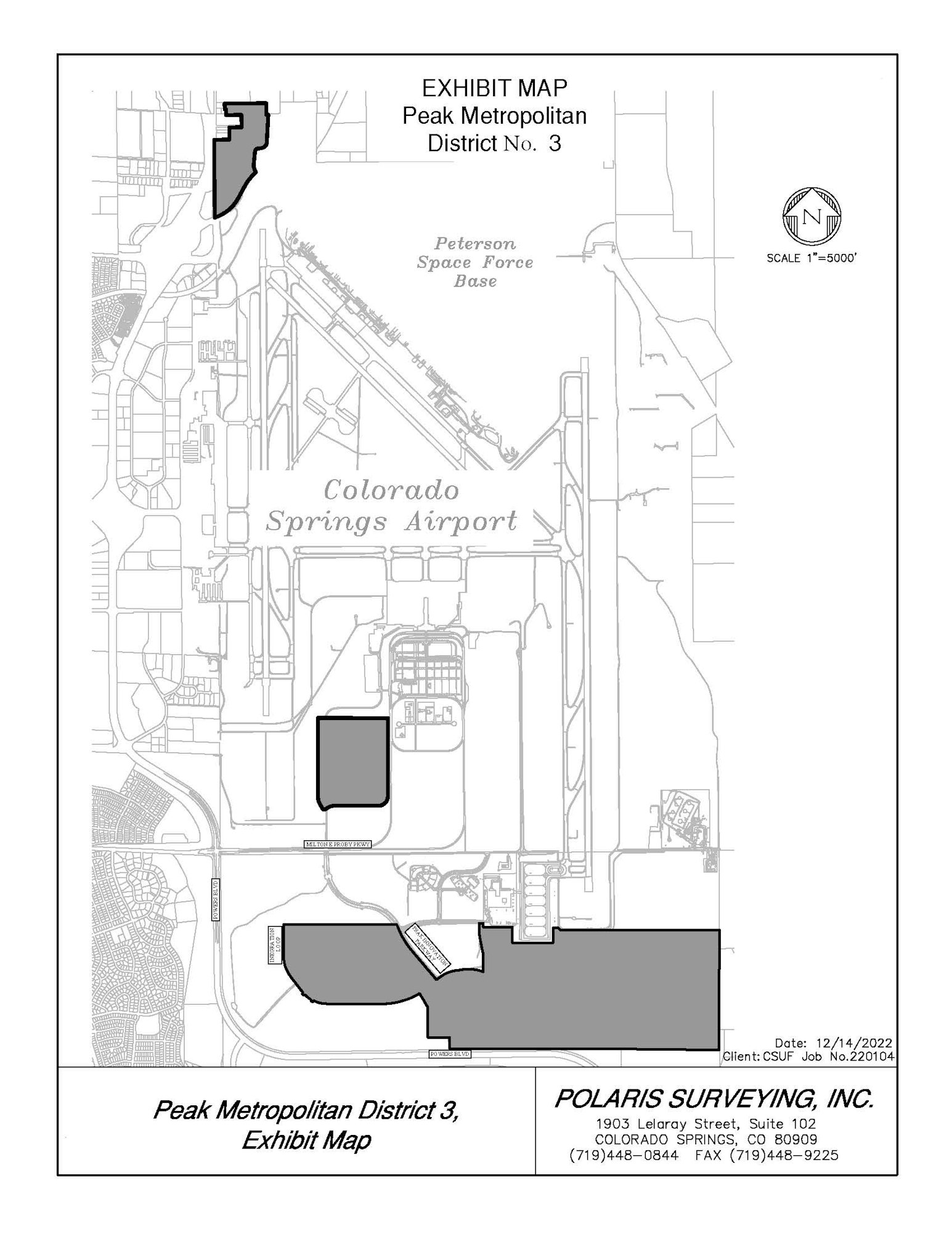 Map of the District, which is generally located northeast of Powers Boulevard and near Peterson Space Force Base in Colorado Springs, Colorado