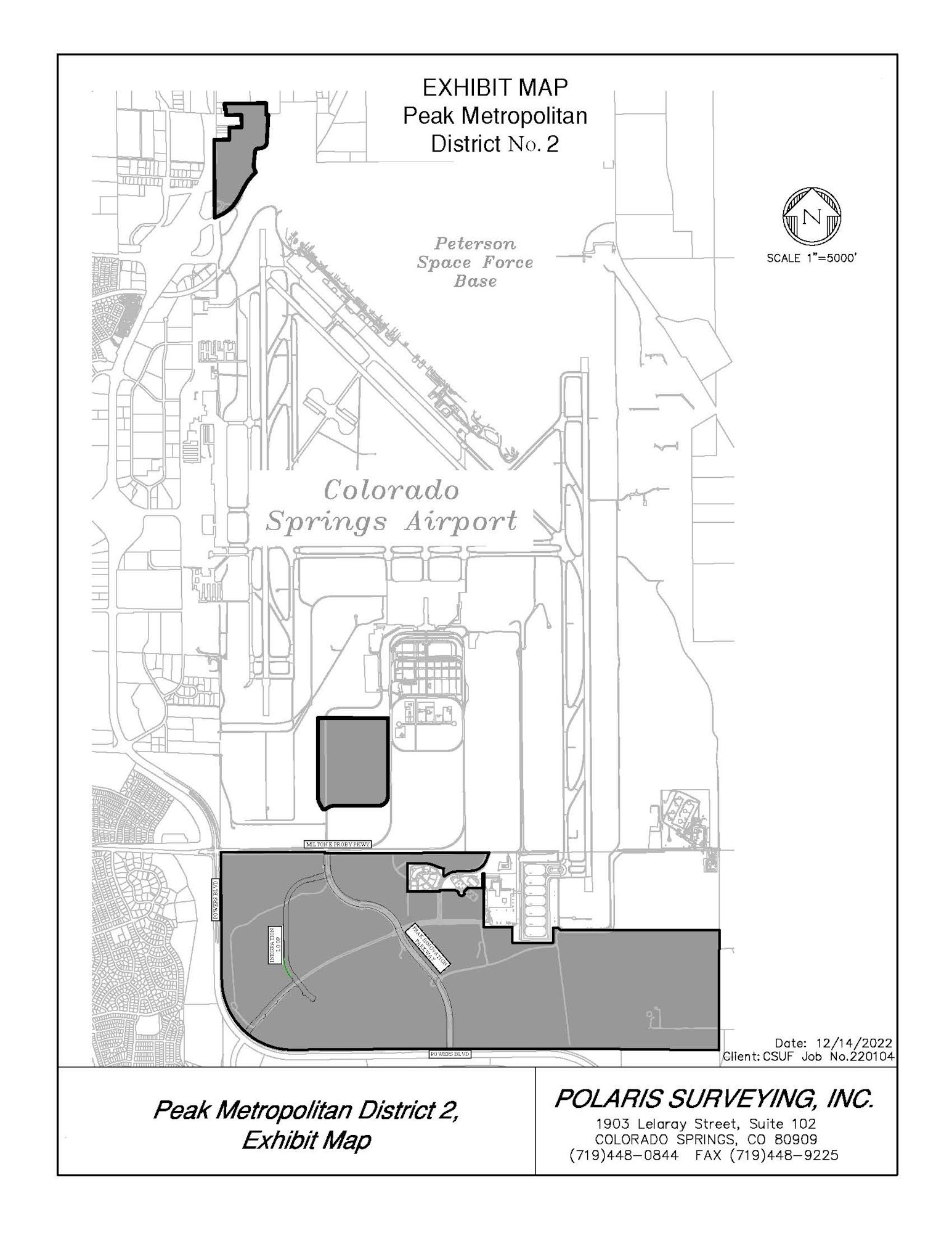 Map of the District, which is generally located northeast of Powers Boulevard and near Peterson Space Force Base in Colorado Springs, Colorado