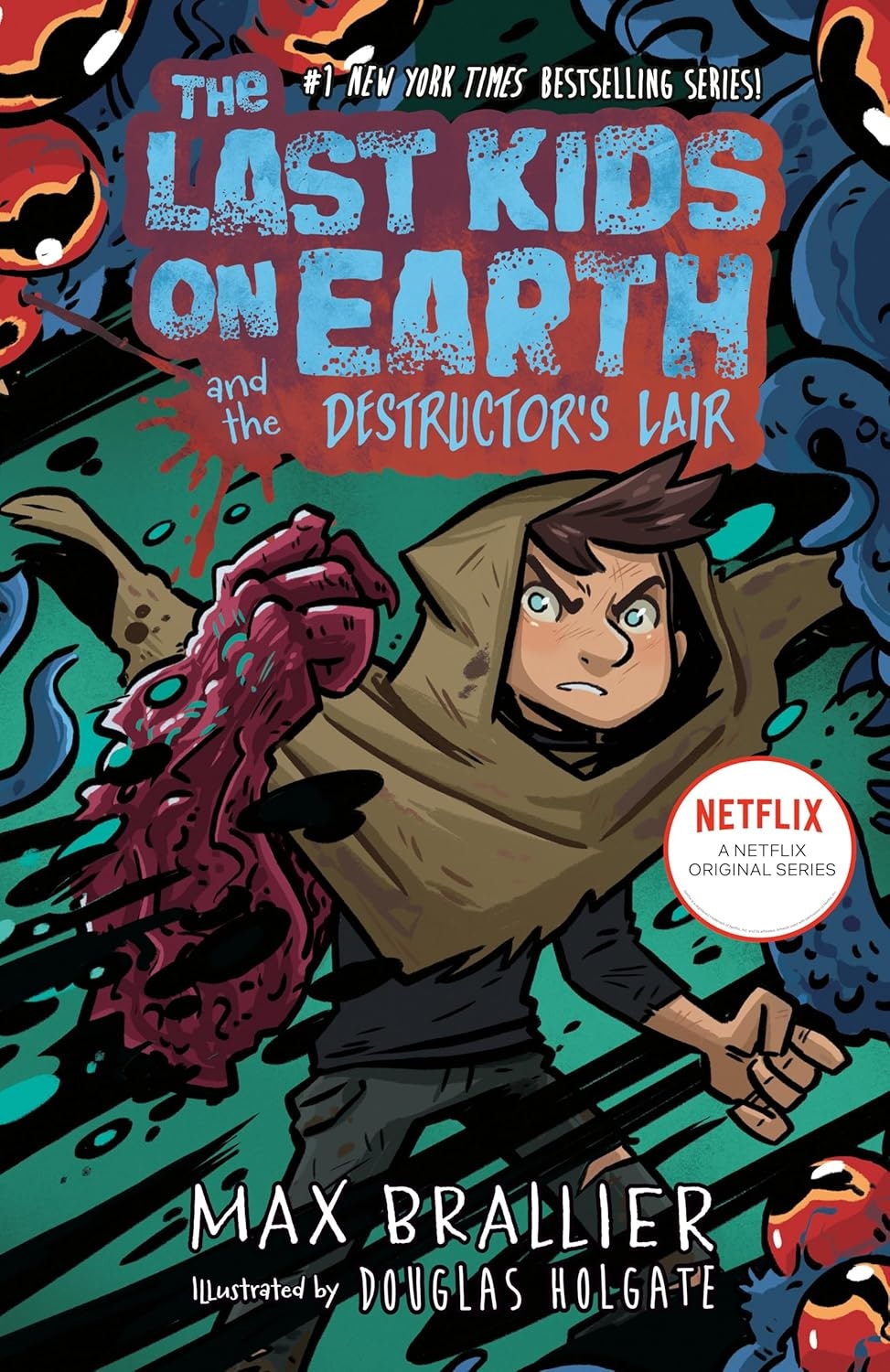 The image features the cover of "The Last Kids on Earth and the Destructor's Lair," a graphic novel series by Max Brallier.