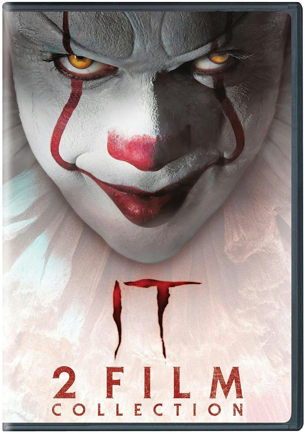 The image depicts the DVD cover for "IT: 2 Film Collection," featuring a sinister clown face with striking eyes.