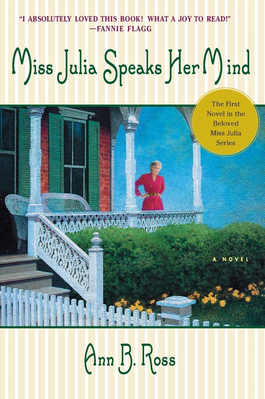 The image features the book cover of "Miss Julia Speaks Her Mind" by Ann B. Ross, showcasing a woman on a porch.