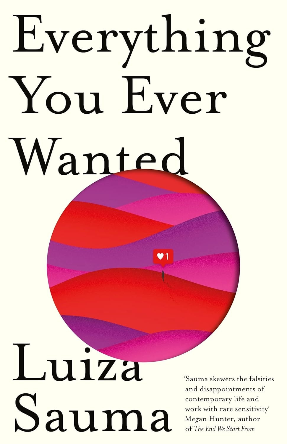 The image features the book cover of "Everything You Ever Wanted" by Luiza Sauma, with colorful graphics and a quote.