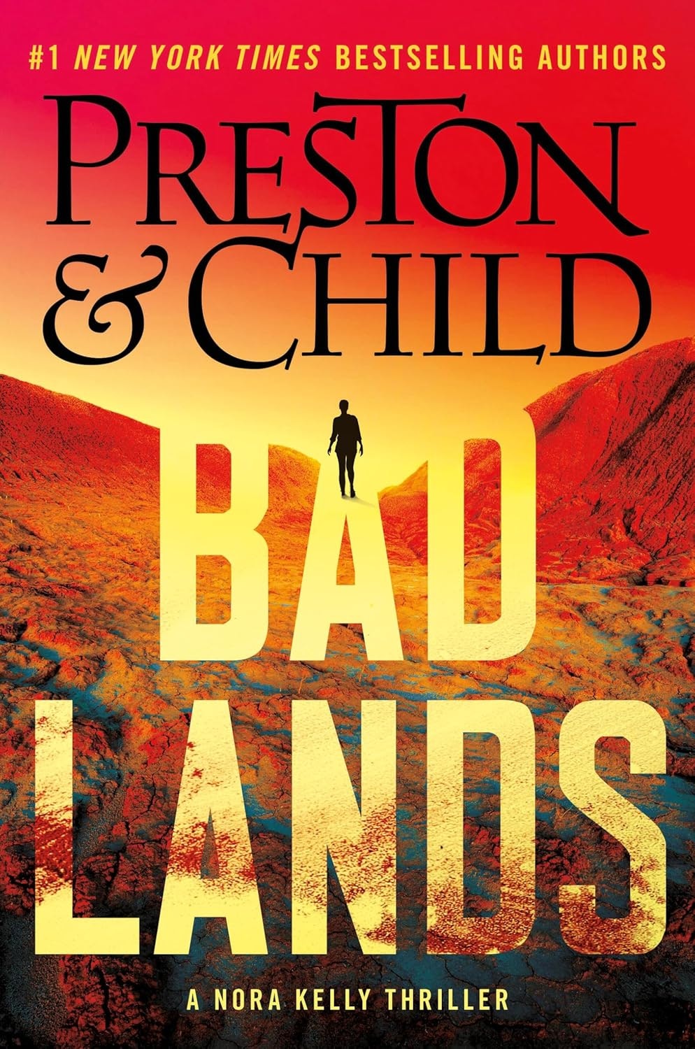 The image features the book cover of "Bad Lands," a thriller by bestselling authors Preston & Child.