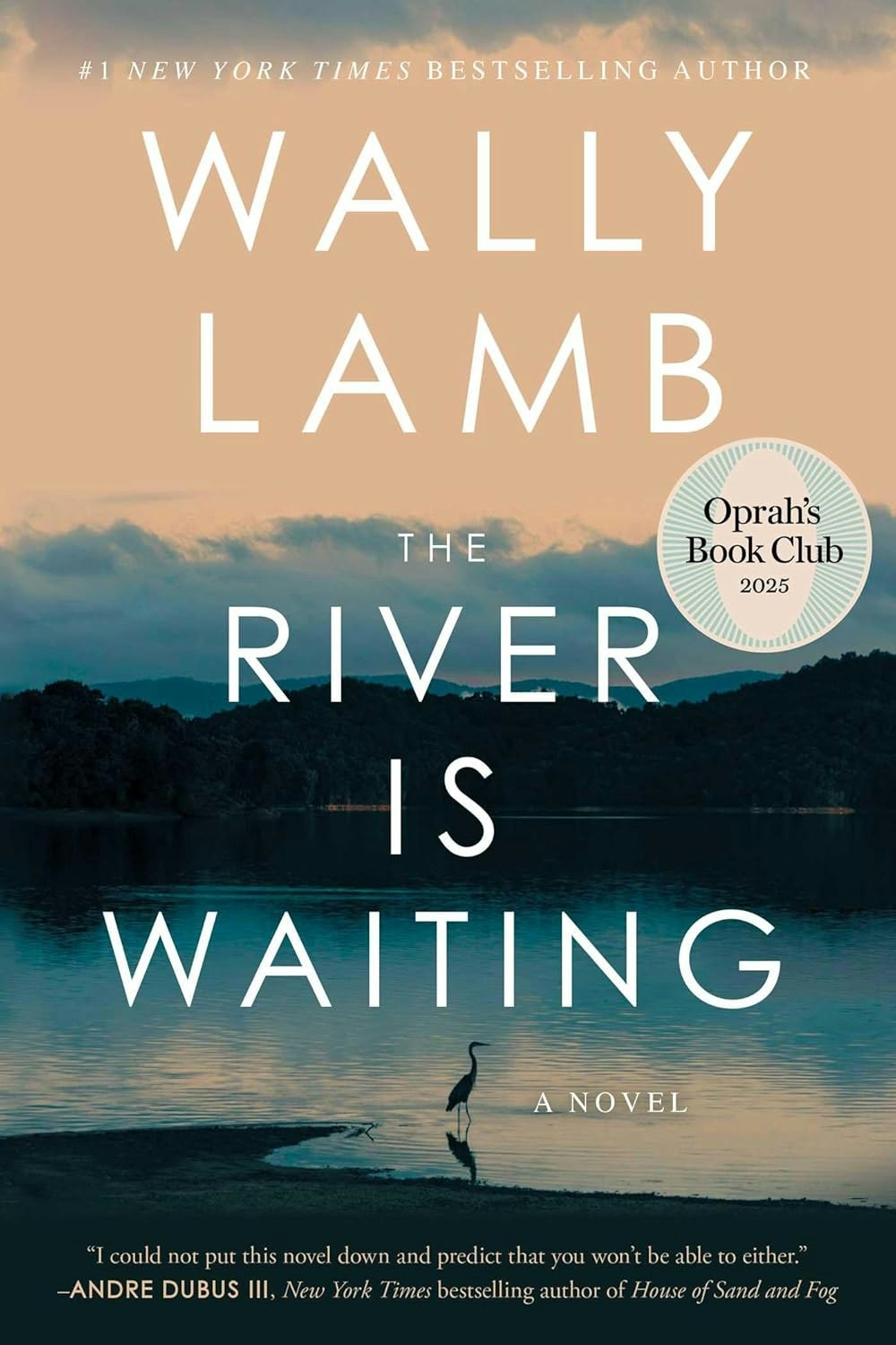 Book cover: "The River is Waiting" by Wally Lamb, Oprah's Book Club 2025 selection.