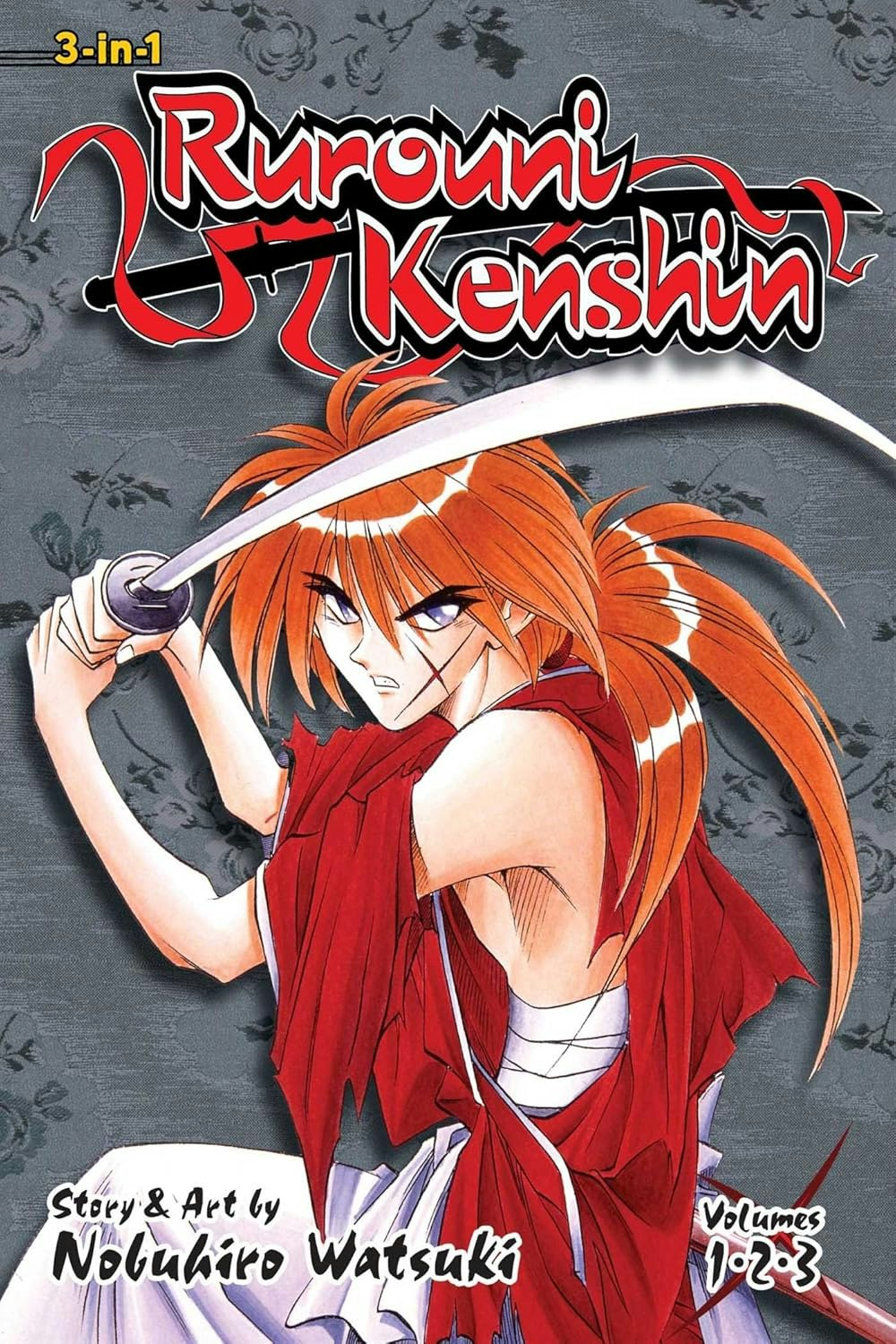 The image features the cover of "Rurouni Kenshin," showcasing the main character with a katana, by Nobuhiro Watsuki.