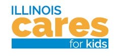 The image displays a logo for "Illinois Cares for Kids," emphasizing support and services for children in Illinois.