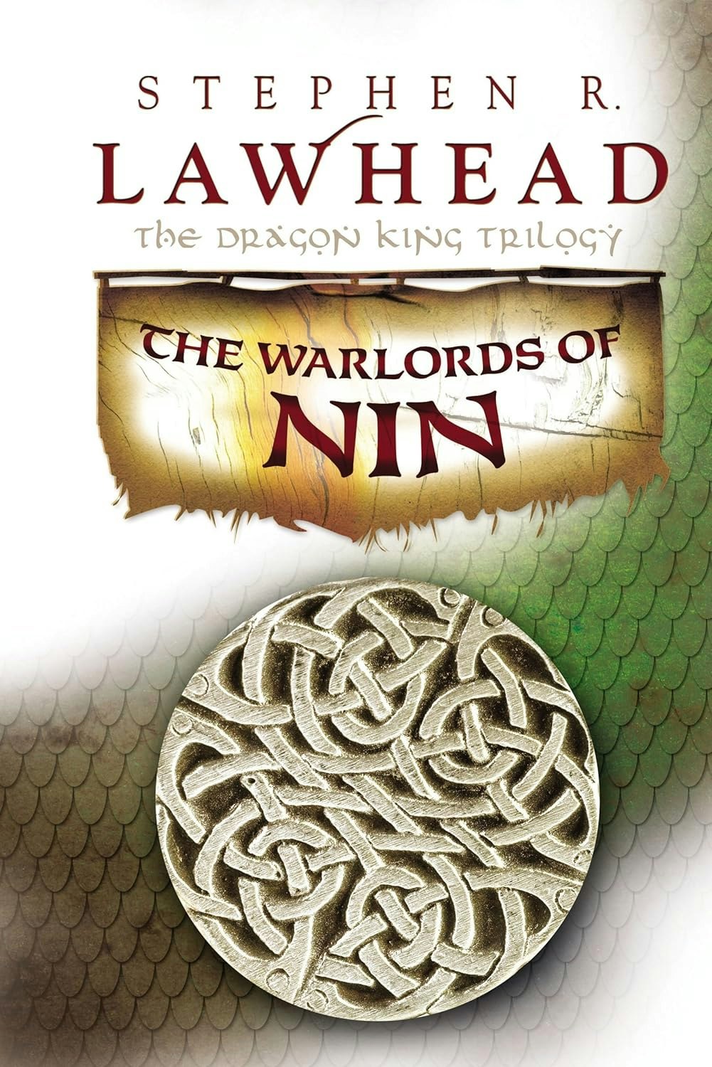 The image features the book cover of "The Warlords of Nin" by Stephen R. Lawhead, part of The Dragon King Trilogy.