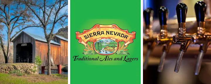 The image features a rustic barn, the Sierra Nevada logo, and beer taps, suggesting a brewery or craft beer theme.
